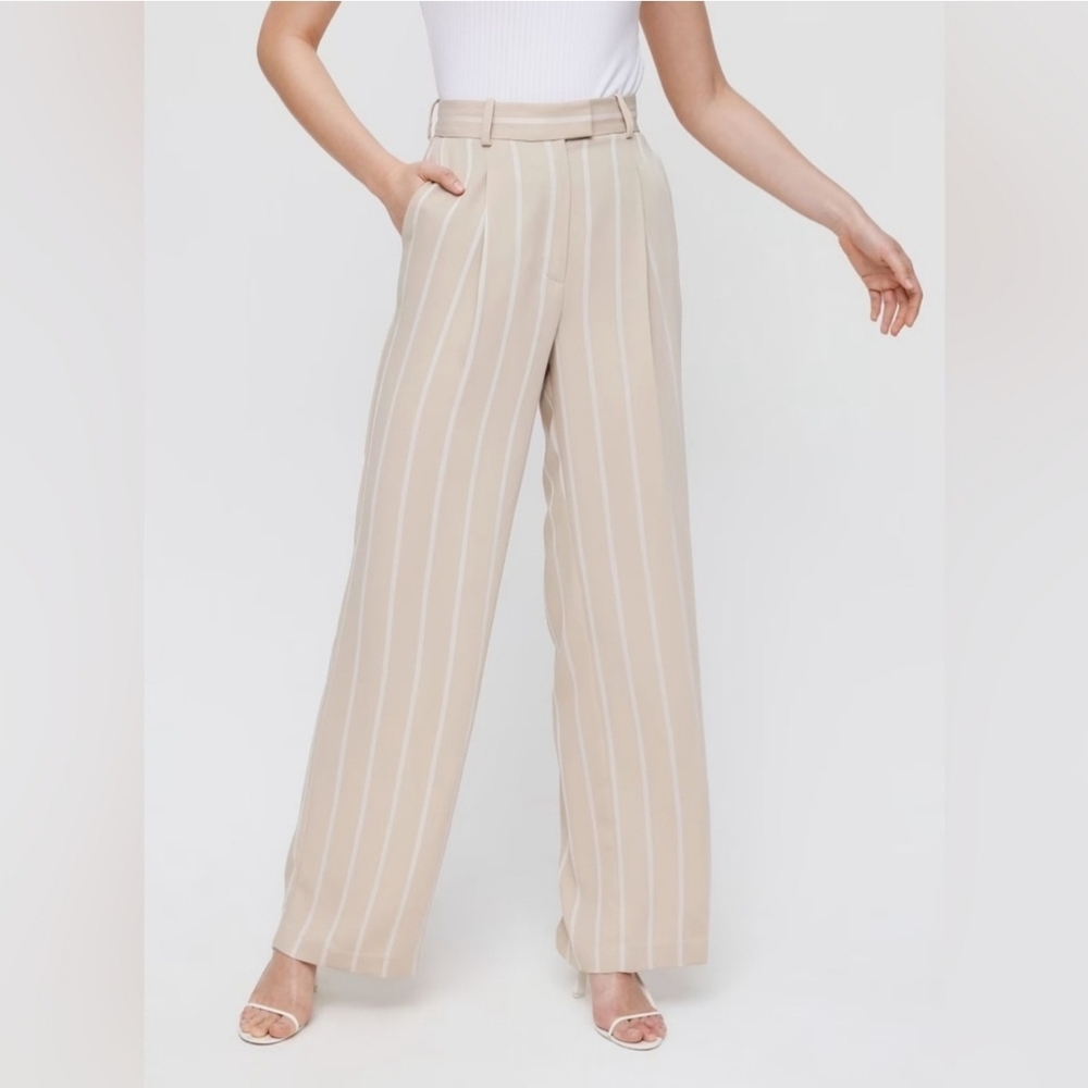 Cream Striped Aritzia Babaton Sadiki Wide-Leg Pants
